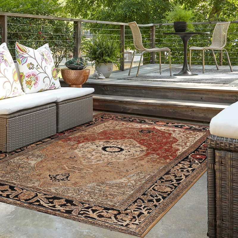 Tapis brun / beige / bleu marine en polypropylène tissé à la machine à motif oriental tissé à la machine Oriental