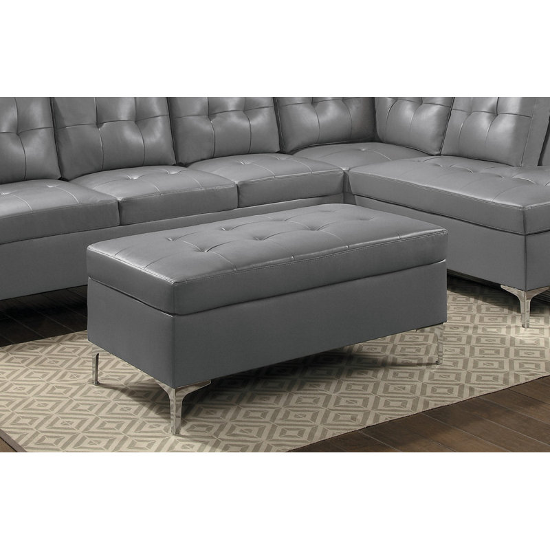 Spuyten Faux Leather Ottoman, Light Gray Faux Leather