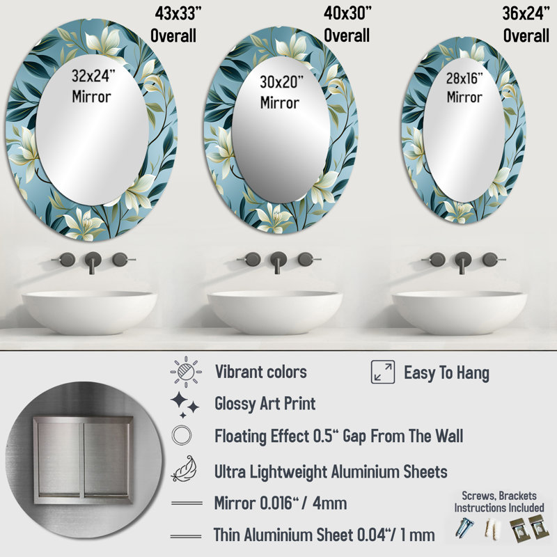 Troene - Miroir mural ovale vert, H 43 po x l 33 po