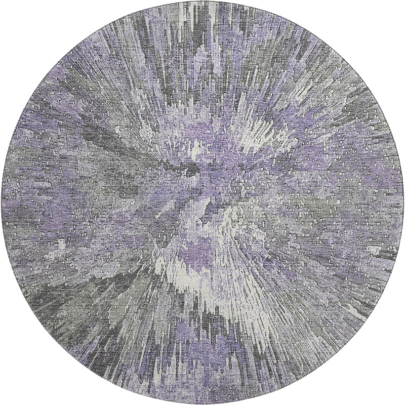 Premium Machine Washable Mayfield AMF2283 Abstract Rug, 8' Round, Lavender