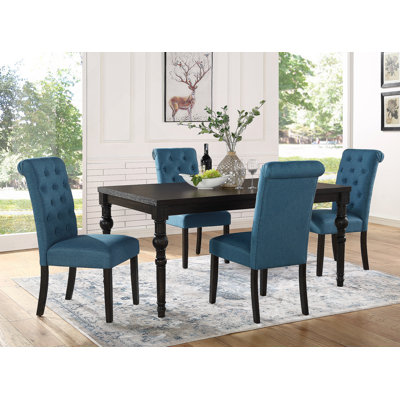 Urban Style Wood Dark Wash Turned-Leg Dining Set Comprising A Table And Four Chairs For A Charming Dining Experience