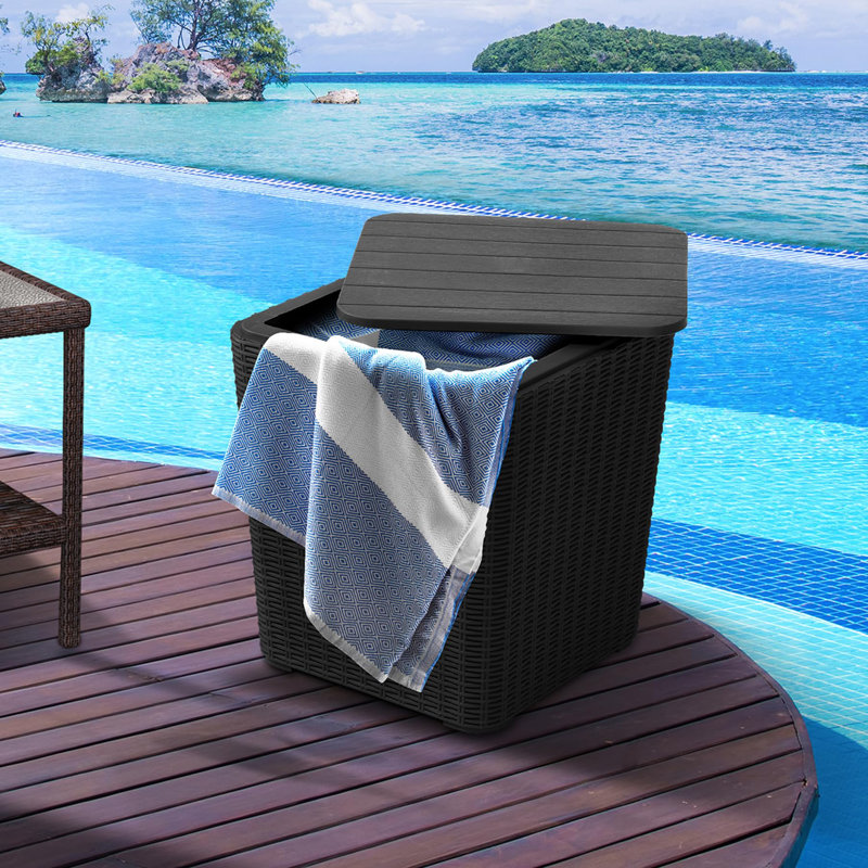 Outdoor Coffee Table with Extra Storage 11.5 Gallon Resin Rattan Side Table, 16.3" H x 15.3" W x 15.3" D
