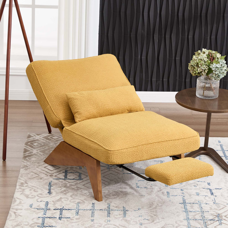 Fauteuil d'appoint sans accoudoirs avec repose-pieds réglable, fauteuil de détente avec dossier réglable, fauteuil de lecture pour salle de lecture, salon, appartement, bureau - jaune