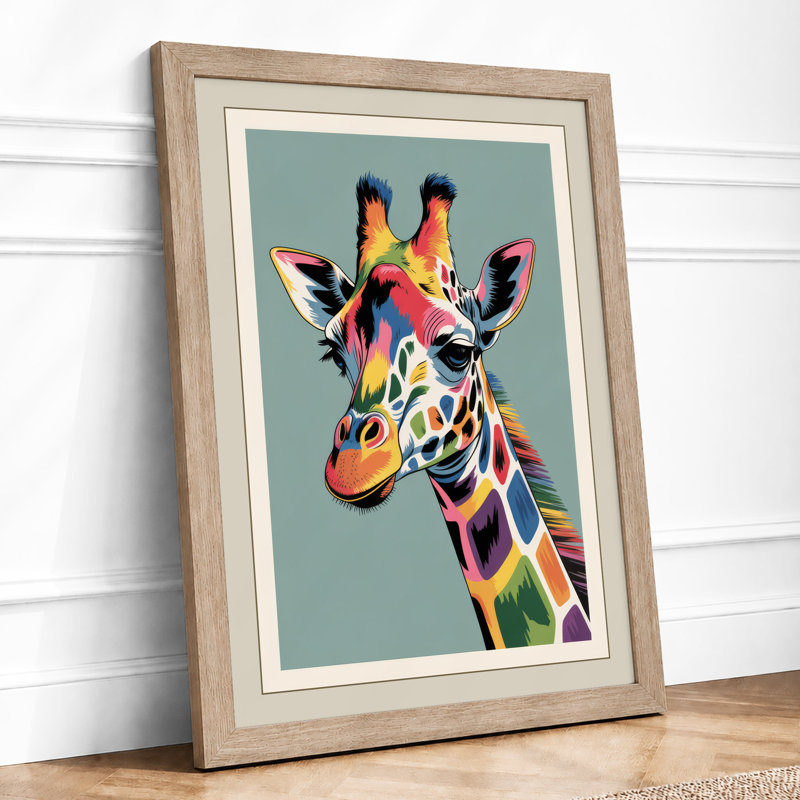 Chromatic Giraffe Modern - Framed Print, A3 - 42.0 x 29.7 cm, Oak