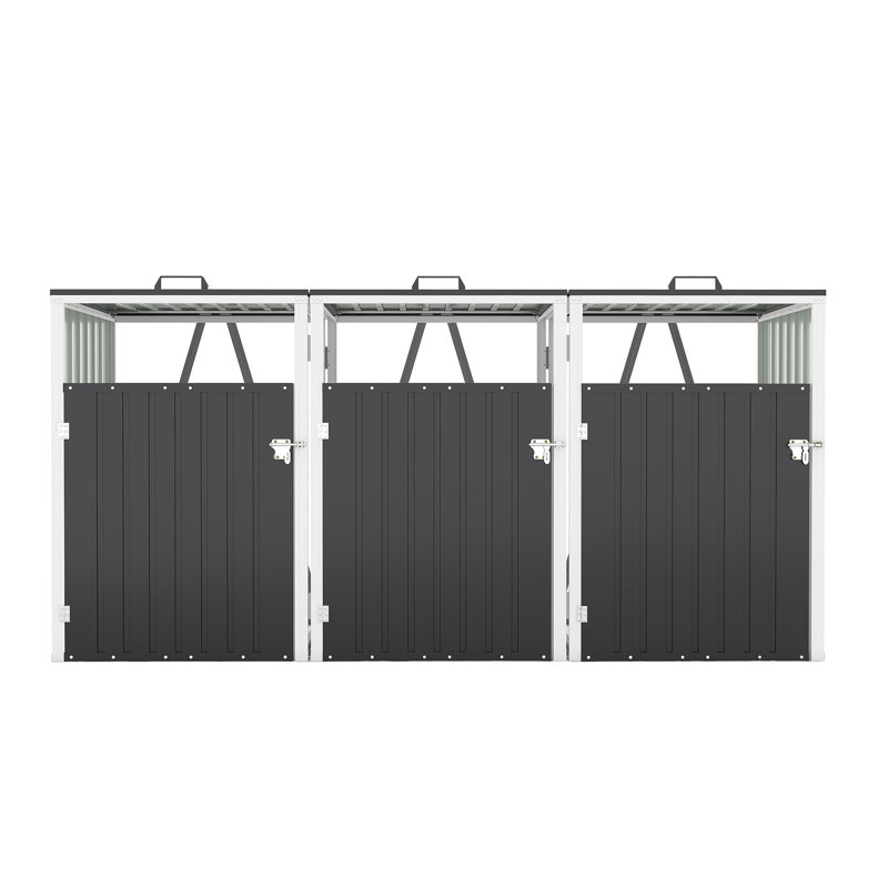 La remise à poubelle permet de ranger 3 poubelles avec tige de support pneumatique, avec portes verrouillables et chaîne de couvercle imperméable, pour patio, jardin, cour arrière, gris