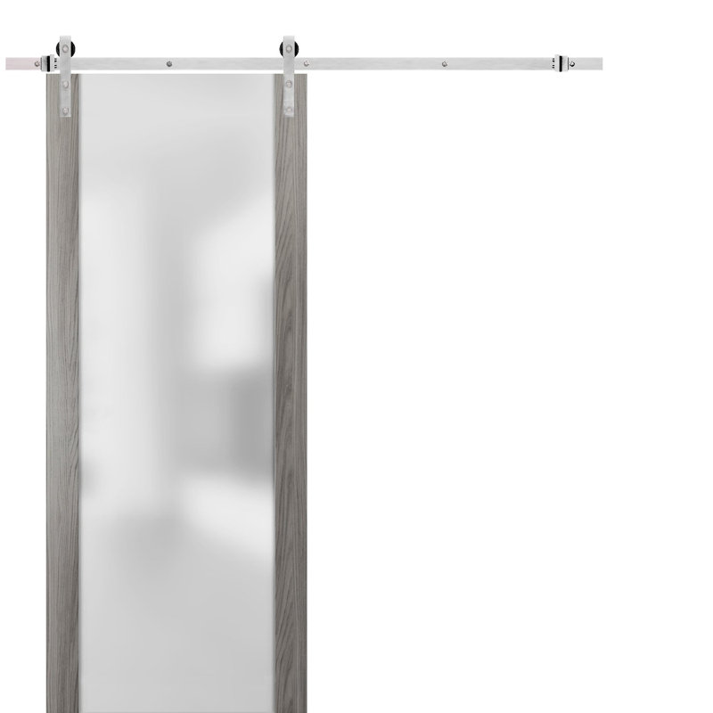 Porte de grange en verre givré Planum, 30 po x 80 po, Acier inoxydable, Frêne gingembre