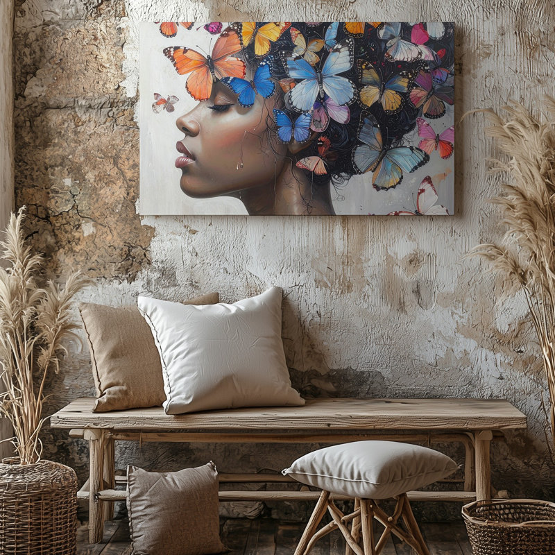 «Butterfly Metamorphosis Canvassurreal Woman and Flight Of Transformation», art mural, H 16 po x l 20 po