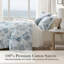 Ensemble de literie de luxe en satin de coton très grand 3 pièces, design botanique bleu marine pour la maison
