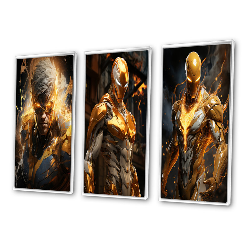 «Fierce Superhero», 3 pièces sur toile, Cadre flottant blanc, H 28 po x l 36 po