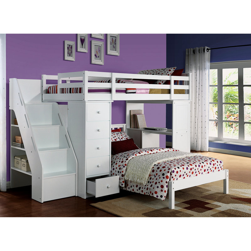 Lit mezzanine blanc avec armoire de rangement simple pour chambre fonctionnelle