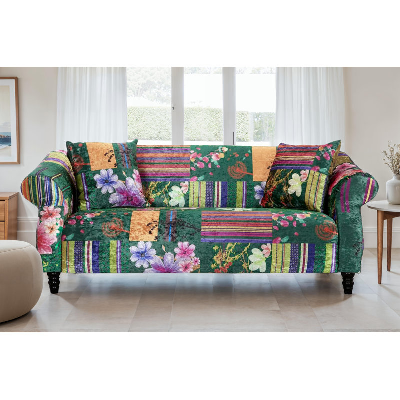 Forsyth Crushed Velvet Patchwork Sofa, Green, 3
