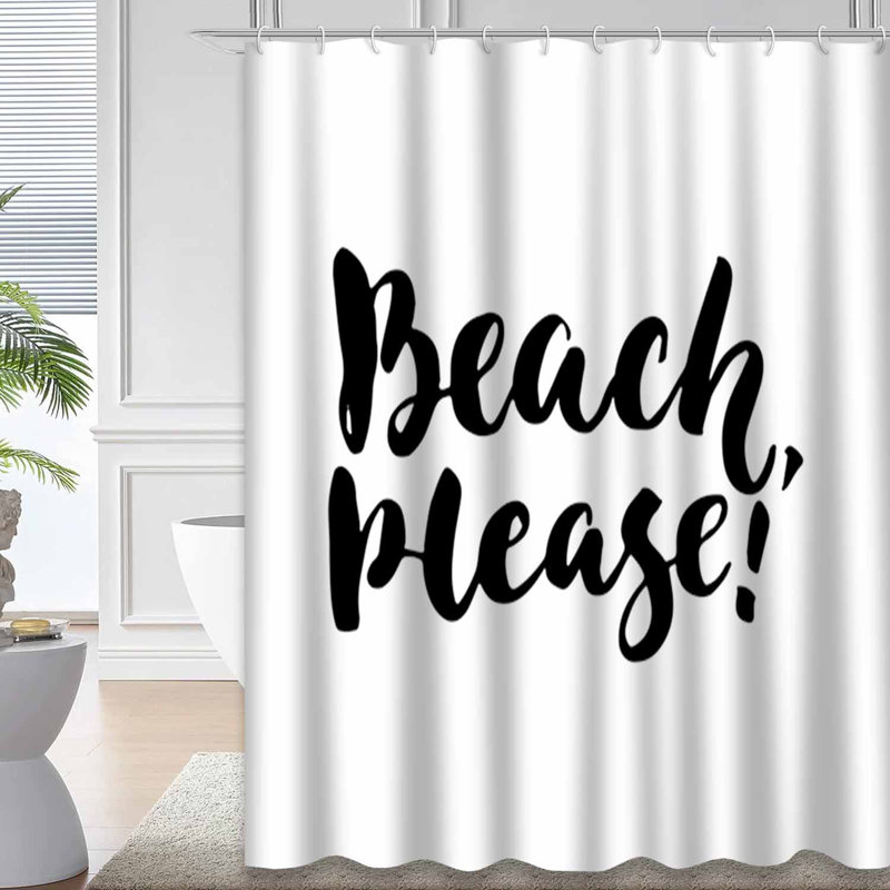Waterproof Brush Ink Beach Lettering Shower Curtain with 12 Hooks, 72" L x 78" W