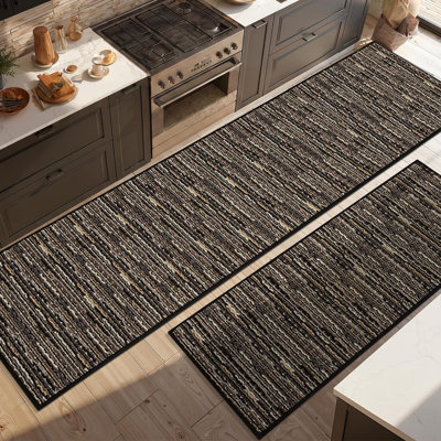 Oversized Textured Stripe Anti-Fatigue Kitchen Mat Set