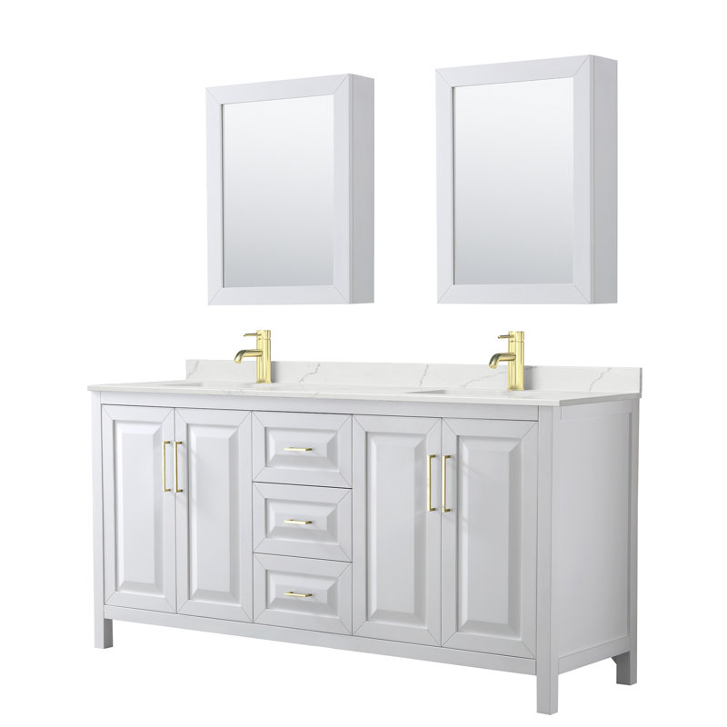 Daria 72'' W Vanity, White, Brushed Gold, White Quartz