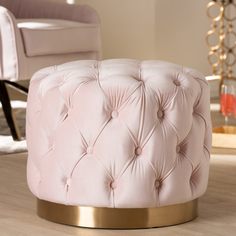Repose-pieds capitonné Kylaya Glam, Rose