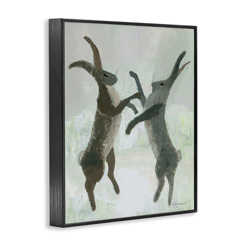 «Boxing Hares Impression encadrée» par Kay Widdowson, Giclée encadrée noir minuit, H 14 po x l 11 po