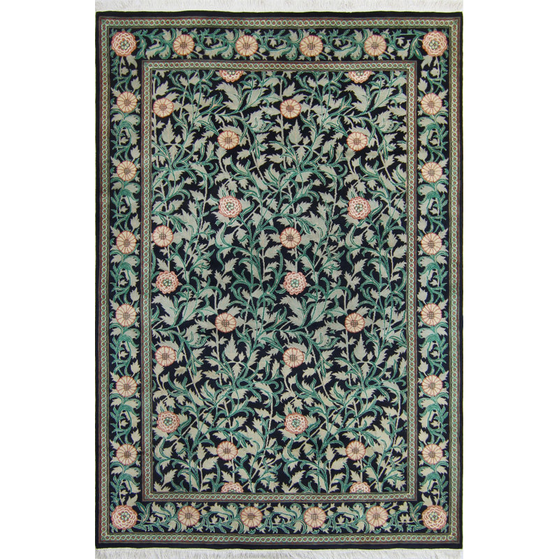Tapis Lierka fait à la main de style Lierka - noir - vert, 6 pi 2 po x 8 pi 11 po