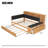 Full Size Wood Daybed with Trundle, Storage Shelves, Bench, USB Charging Station & Upholstered Headboard, Natural Color+Black Cushion-553640699