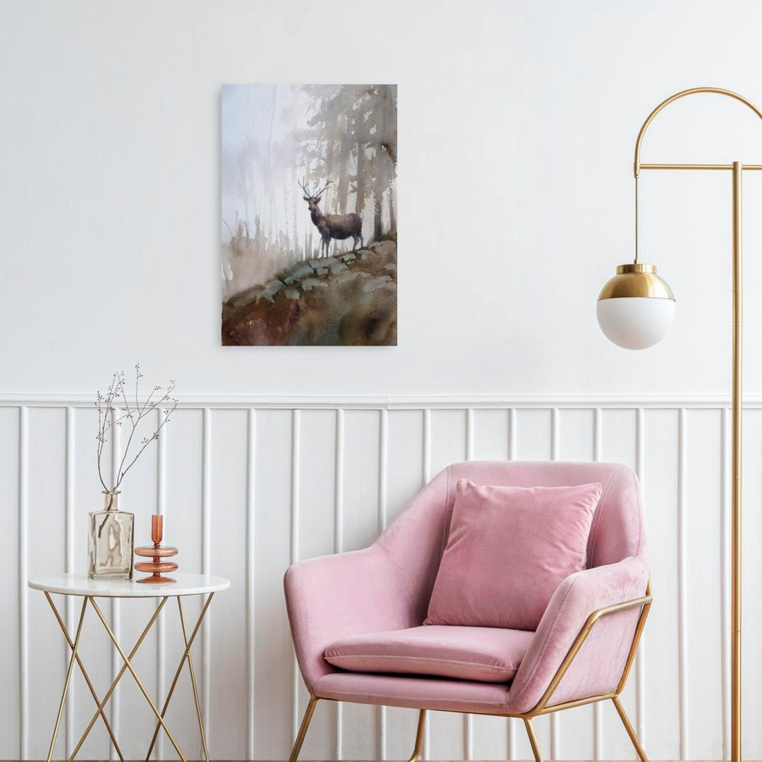 Misty Forest Stag Peaceful Rustic Serene Deer Autumn Forest Wall Art Print