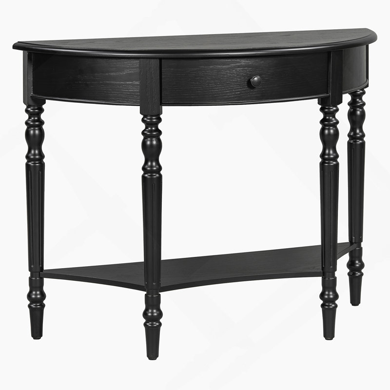 Console rustique demi-lune avec tiroir et tablette, Black
