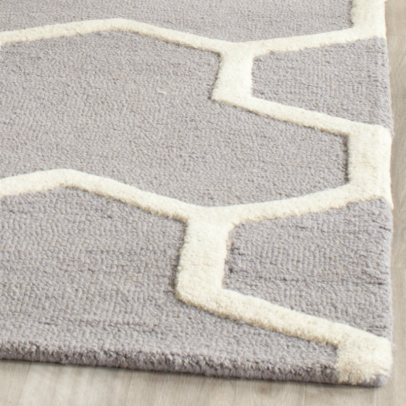 Silver and Ivory Hand-Tufted Wool Geometric Rug