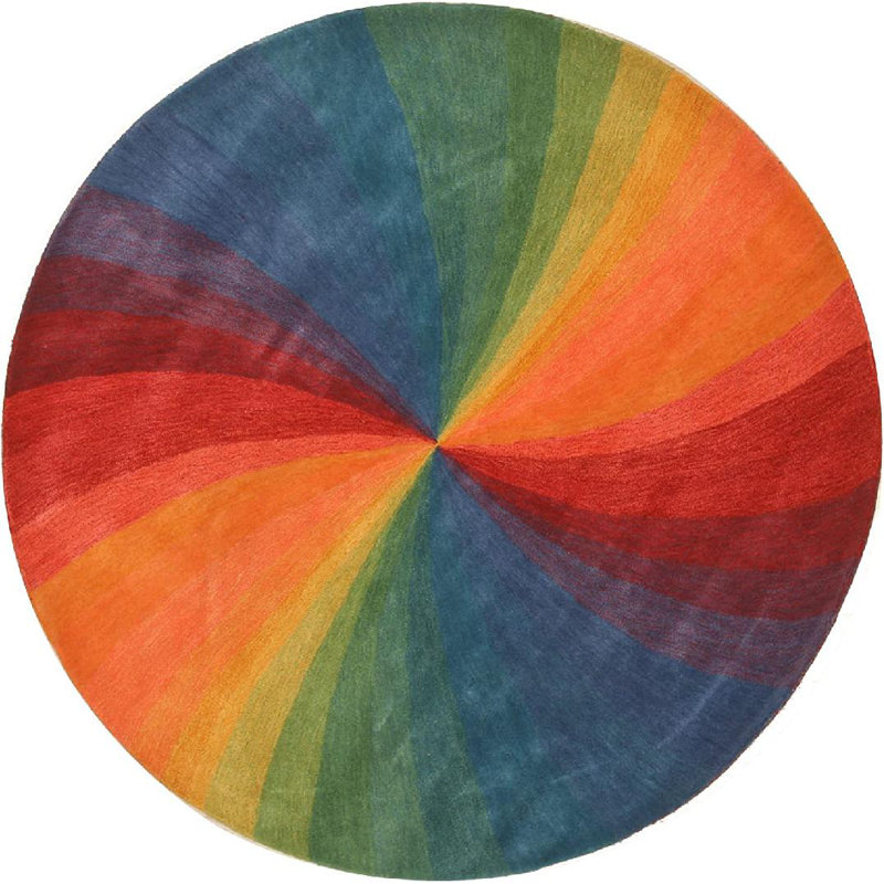 Tapis contemporain multicolore en laine touffeté à la main Hanchett, Rond 4 pi