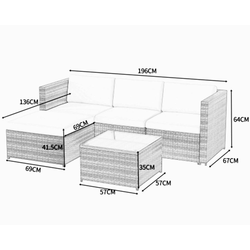 3PCS Garden Corner Sofa Rattan Garden Furniture Patio Set