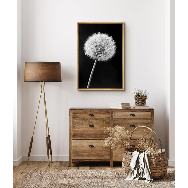 Dandelion " Retro Film Grain Dandelion Closeup Floral Plants Photography Modern Art Rustic ", Natural Floater Frame