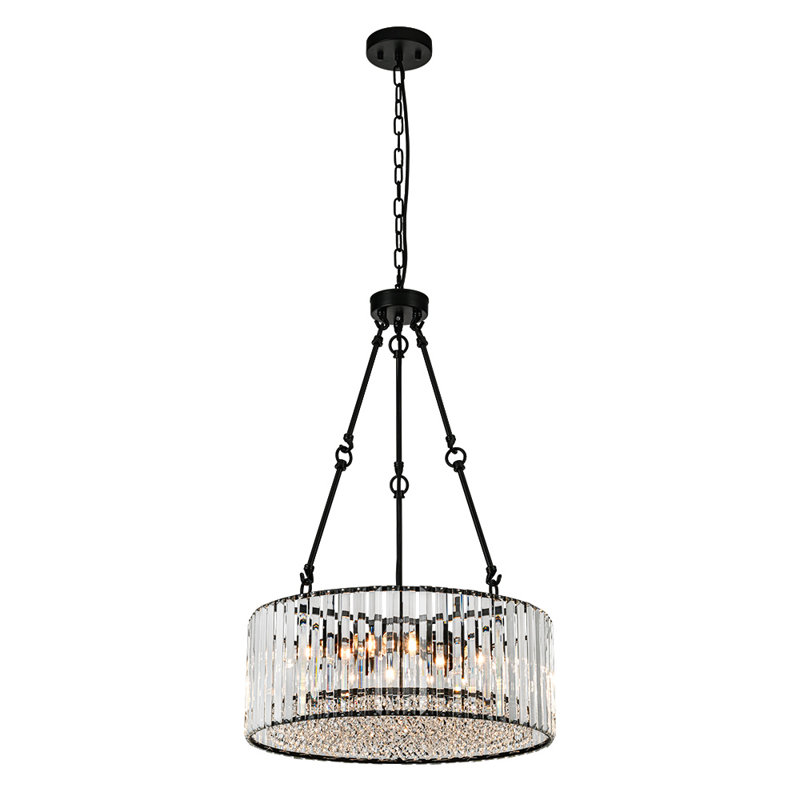 6-Light Adjustable Black Crystal Round Chandelier