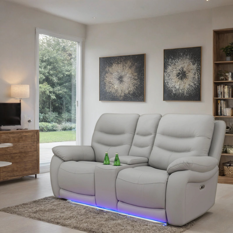 Causeuse inclinable électrique 77 po avec lumières DEL et console centrale 77 po - gris clair