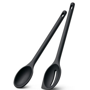 Silicone Spoons for Cooking 2Pcs, 600°F Heat Resistant Cooking Spoon with Solid & Slotted Spoon