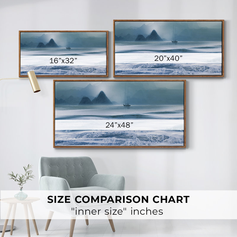 Distant Shores - Toile tendue avec châssis encadré - Prêt à être accroché, H 25 po x l 49 po, Noyer