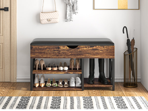 Banc à chaussures avec rangement, Brun / Noir
