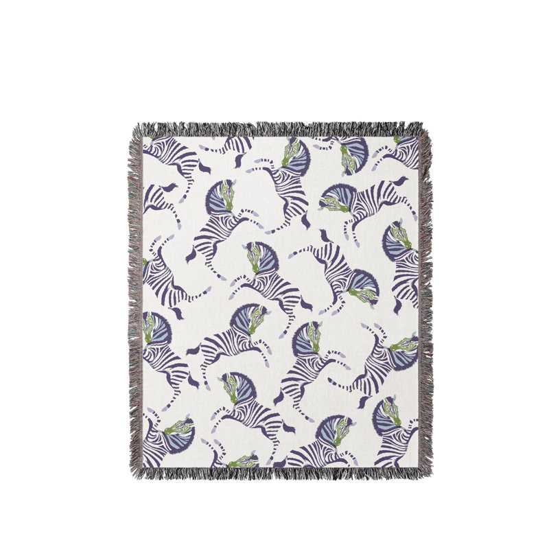 Jeté en mélange de coton Ciro Zebra, L 70 po x l 50 po, Pervenche / blanc cassé