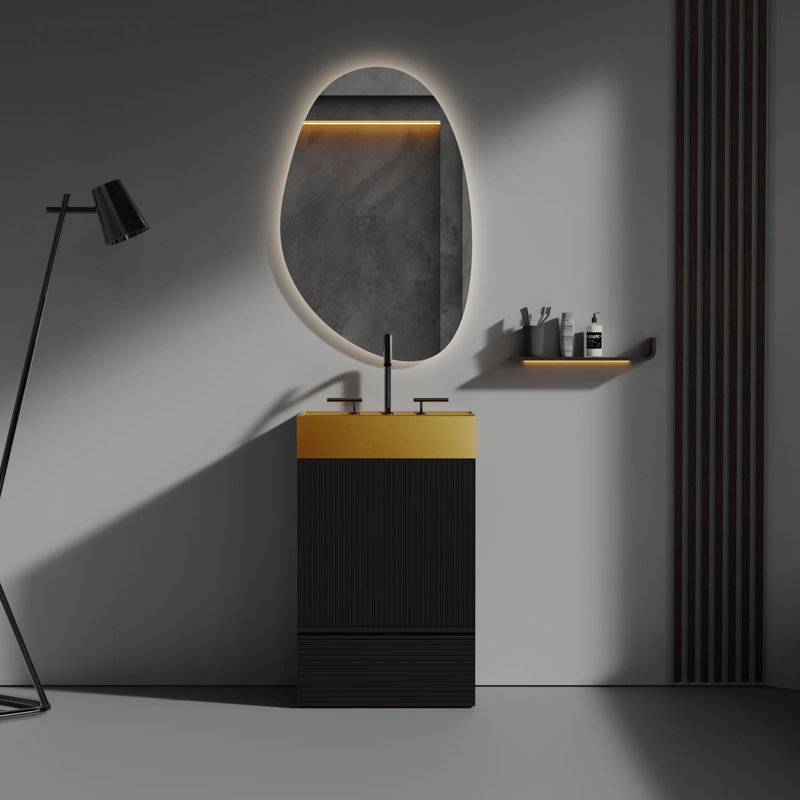 Meuble-lavabo de 20 po avec lavabo en acier inoxydable, Noir