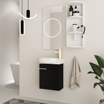 Ensemble de meuble-lavabo simple 16 po avec comptoir en céramique Derwent et support de rangement mural 12 po