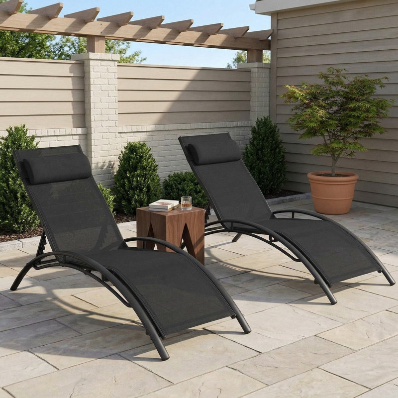 Ensemble de 2 fauteuils inclinables d'extérieur avec dossier réglable à 5 positions pour une utilisation en terrasse près de la piscine