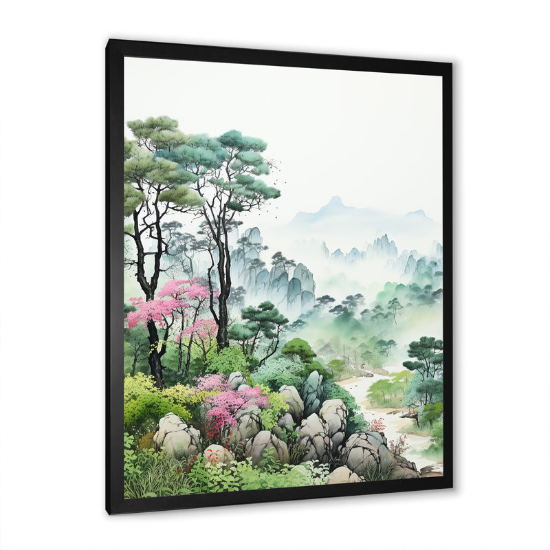 China Misty Mountains 4 - Art mural de Chine, Cadre simple noir, H 40 po x l 30 po x P 1,5 po