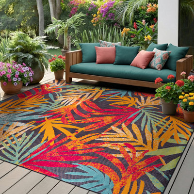Oaks Modern Floral Navy Polypropylene Rectangle Area Rug, 6'7'' x 9'3''
