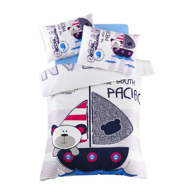 Ensemble de housse de couette 100% coton Ranforce Baby, housse de couette et drap plat 39,4 po x 59,1 po, 2 taies d'oreiller 13,8 po x 17,7 po | Blanc doux, élégant, bleu, rouge et gris | Lavable à la machine, 117 fils