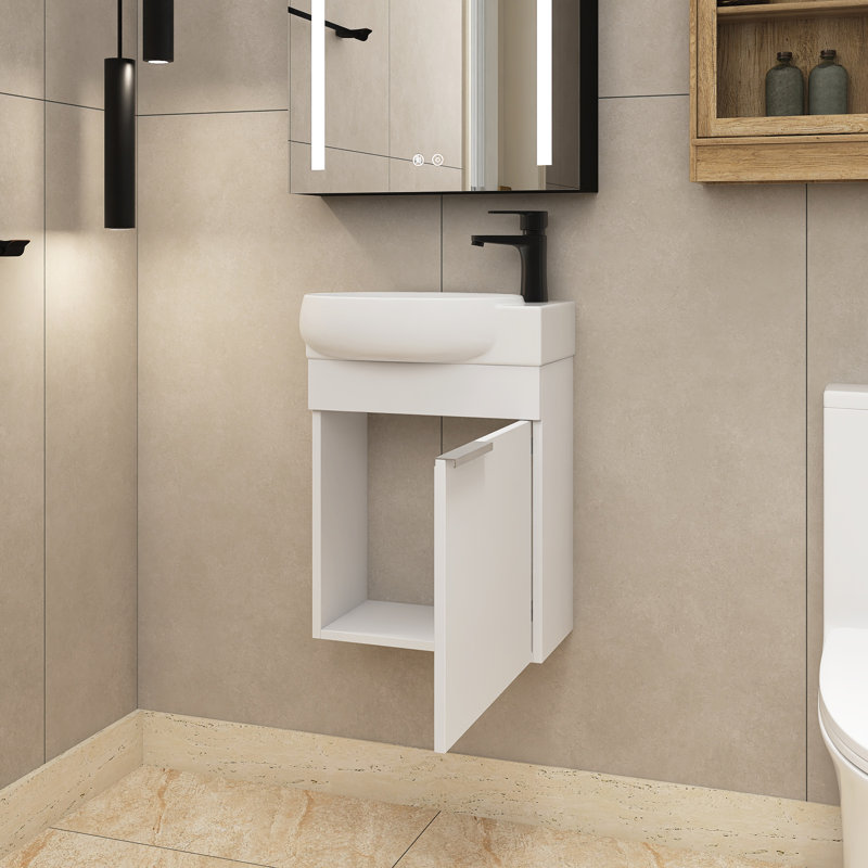 17'' Wall Mounted Single Sink Bathroom Vanity with Ceramic Top