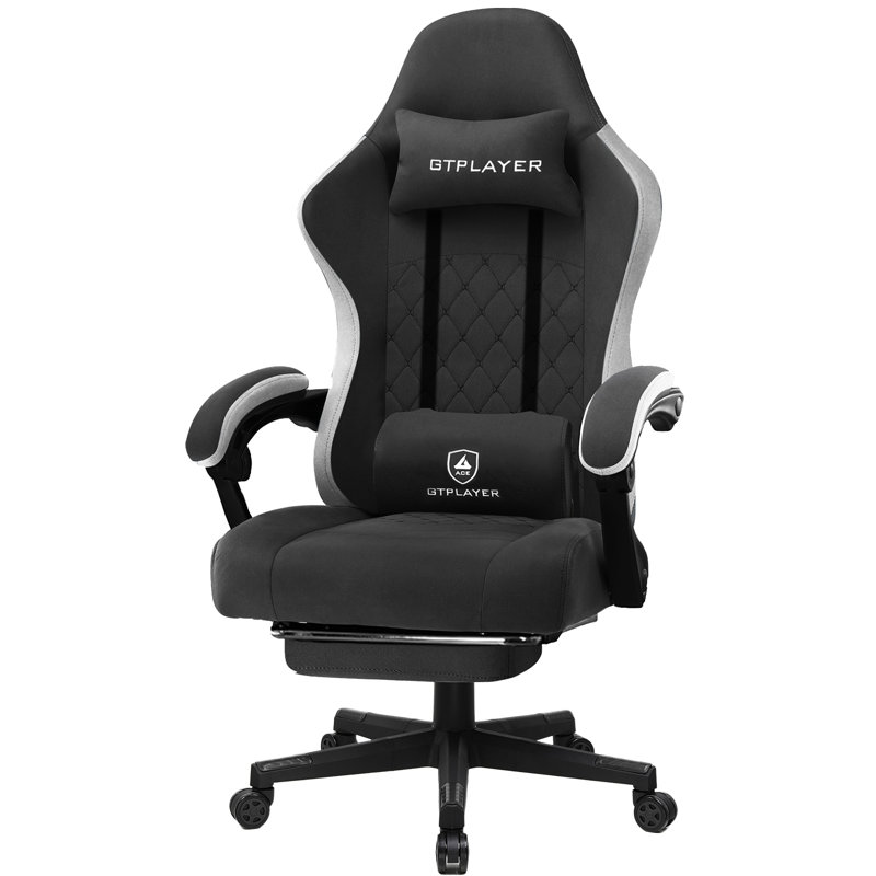 LUCKRACER GAMING CHAIR Adjustable Reclining Ergonomic Swiveling PC & Racing Game Chair with Footrest, Black