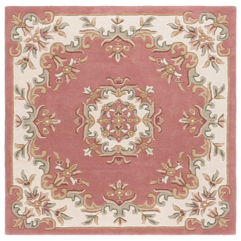 Tapis rose / ivoire en laine / coton touffeté à la main Stenberg, Carré 6 pi