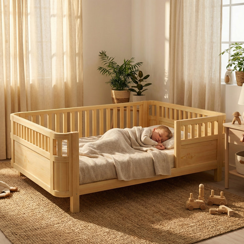 Grand lit plateforme en bois, Naturel