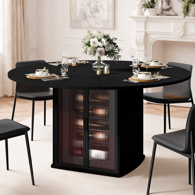 Round Dining Table With Fridge Space, Modern White Faux Marble Kitchen Tables,wood Dining Room Table With Storage Shelf, Circle Dinner Tables For Home