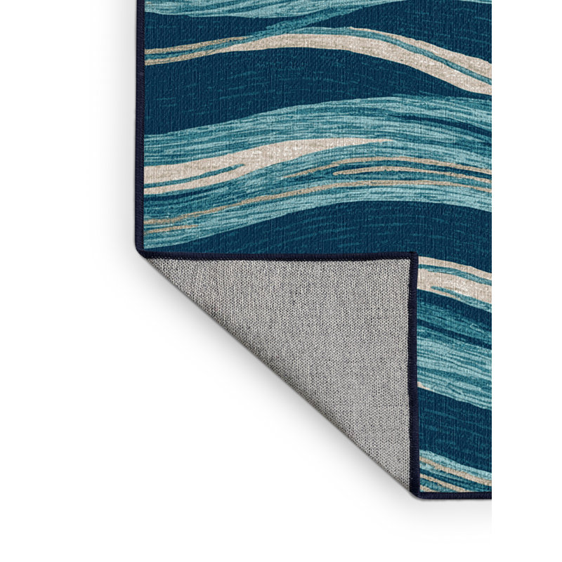 Washable Ocean Ripples Hawaiian Area Rug, Square 3'
