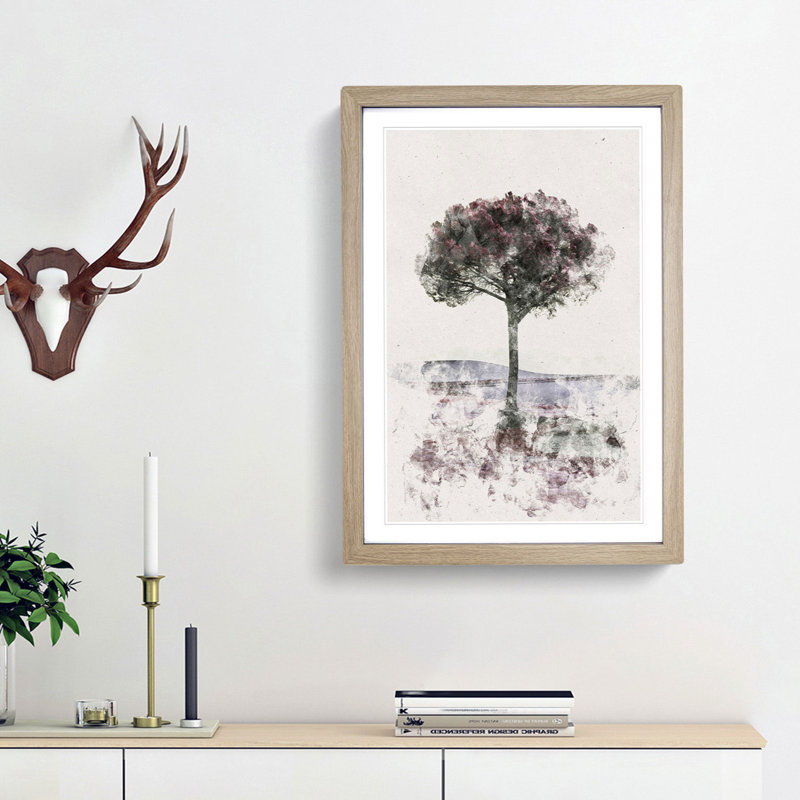 Tree in Tuscany Italy - Framed Print, 87cm H x 62cm W x 2cm D, Oak Framed