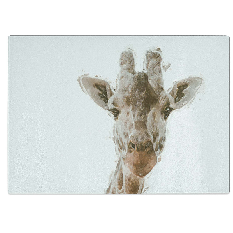 Tempered Glass Curious Giraffe Chopping Board, 39 cm W x 28.5 cm L