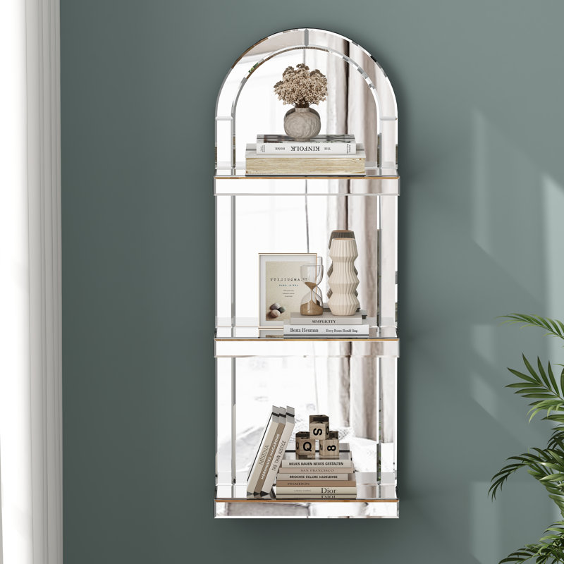 Mirrored Glass Wall Mounted Shelves 3 lay