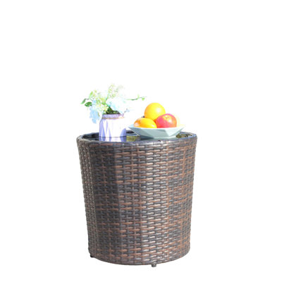Outdoor Patio Round Coffee Table with Tempered Glass Top